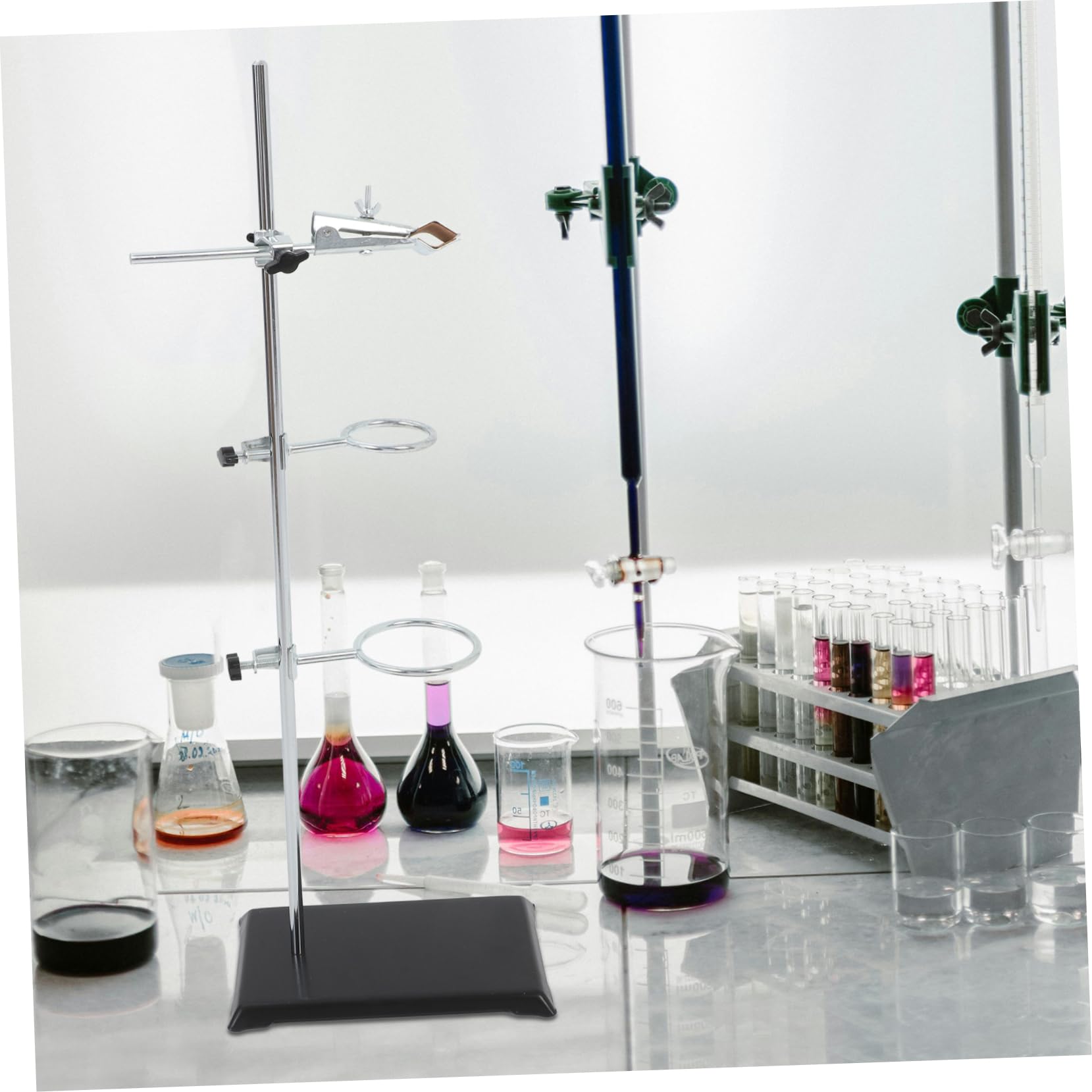 Tischstativ mit Klemmen aus Edelstahl Ringständer für Labor Reagenzglashalter Trichterhalter für Chemie-experimente Multifunktionales Laborstativ