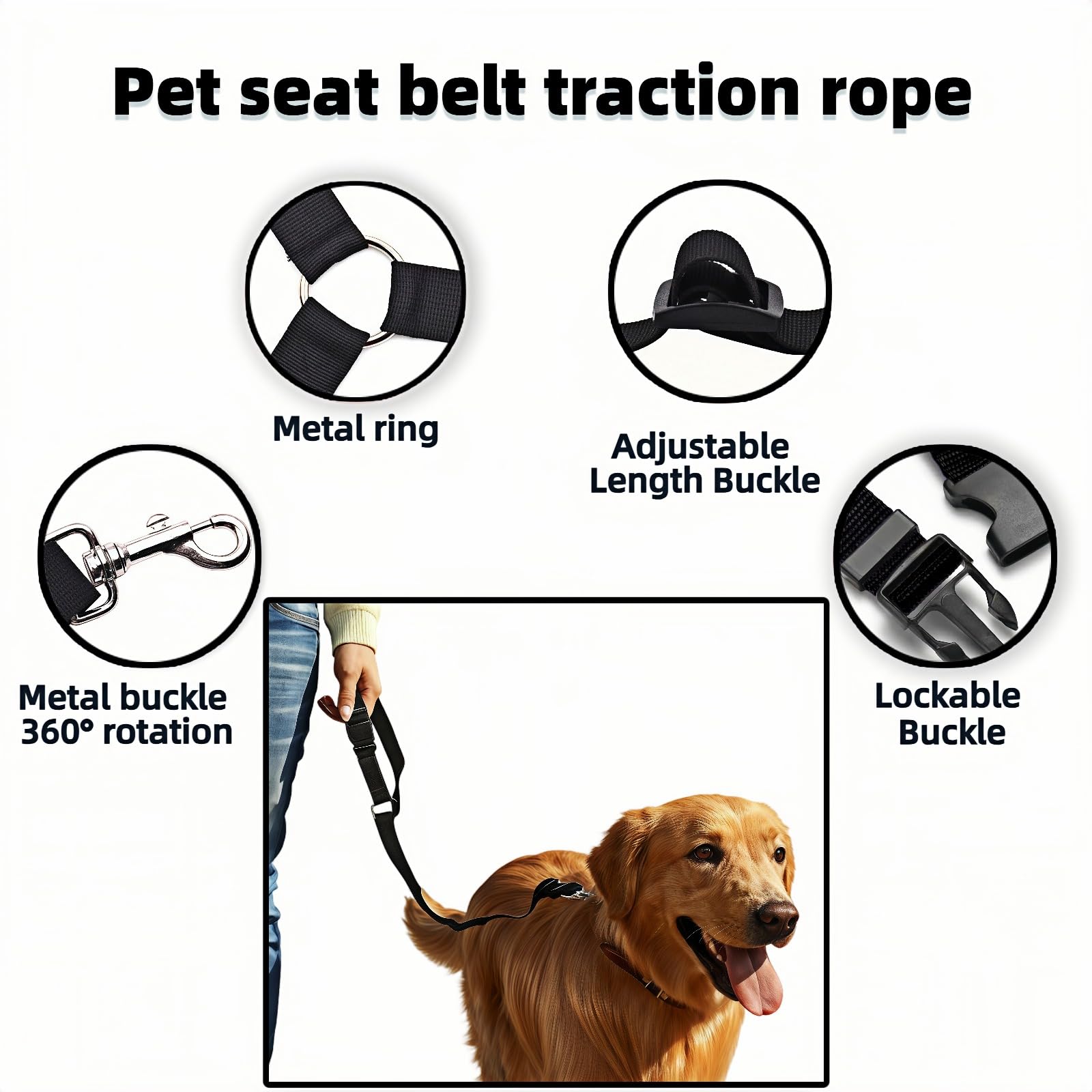 2-in-1 Car Seat Belt for Dogs, Headrest Dog Safety Harness & Leash - Adjustable Nylon Vehicle Pet Restraint, Tangle-Free Travel Solution for Small to Medium Dogs, 2-Pack - image 8