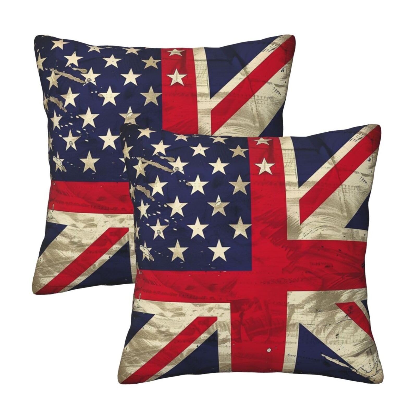 USA Uk Flag Throw Pillow Cases 2 Pack Square Pillowcases Soft Pillow Protectors for Couch Livingroom Sofa Bed Office Car,30x30 CM