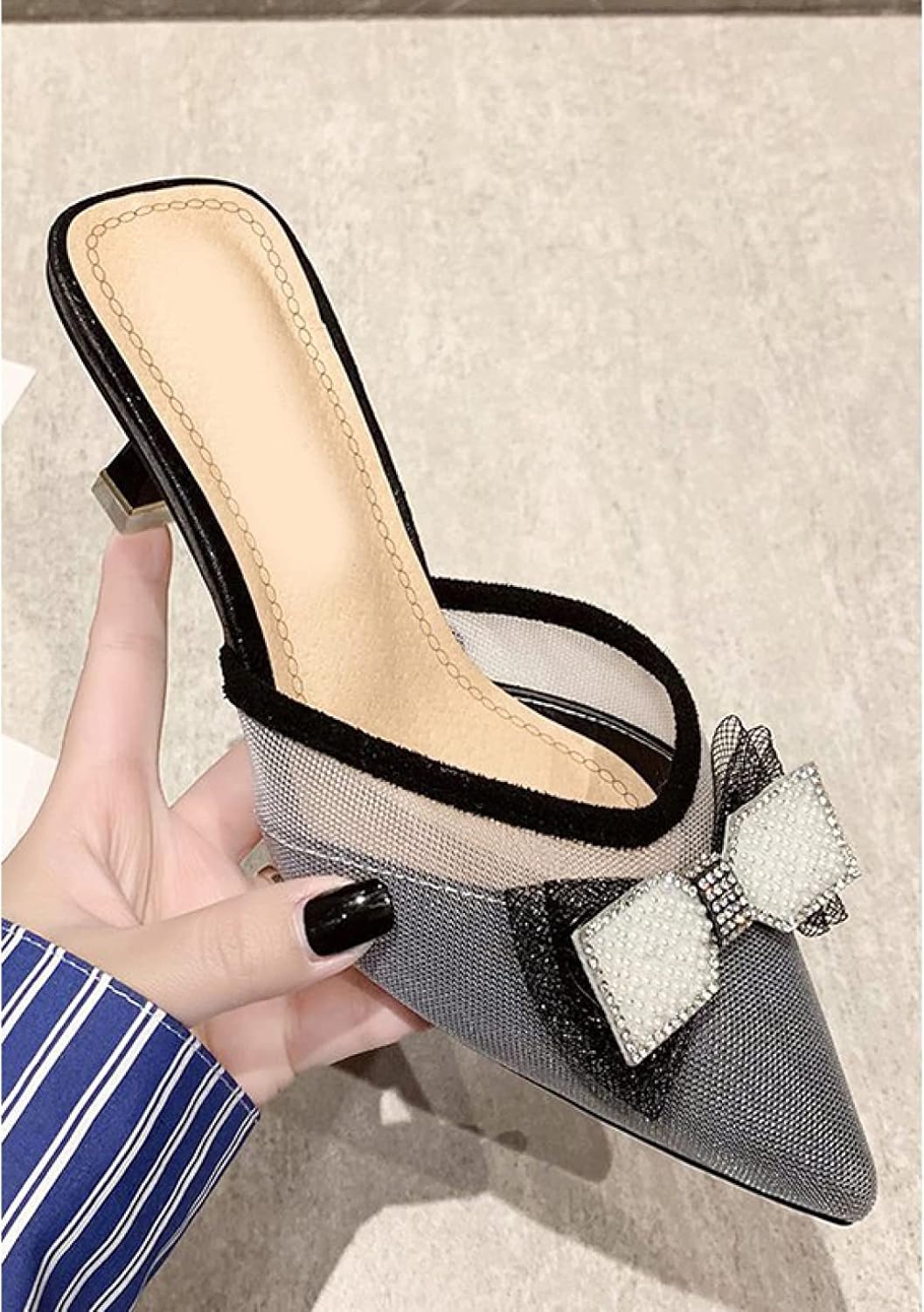 [JINFE] サンダル レディース ミュール ピンヒール とんがりトゥ 7cm ヒール つっかけ 歩きやすい スリッパサンダル 蝶