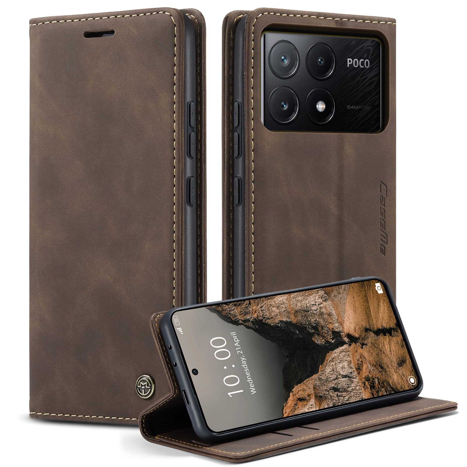 Lanranwa Handyhülle für Xiaomi Poco X6 Pro 5G Hülle Premium Lederhülle Klappbar Flip Case Handytasche Schutzhülle Klapphülle Standfunktion für Xiaomi Poco X6 Pro -Kaffee