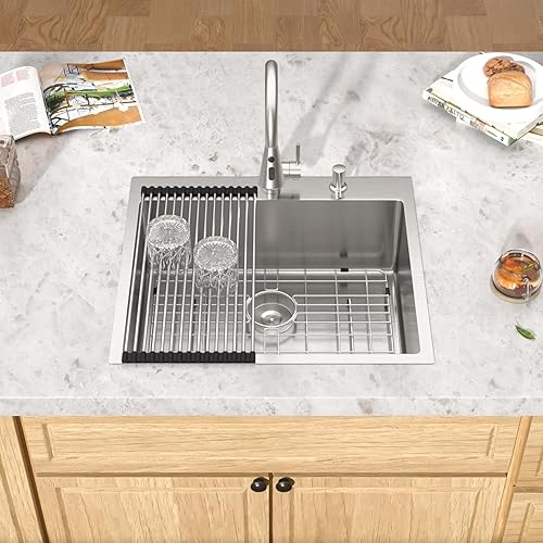 Miniatura 2 de Talllor - Fregadero de cocina con 25 lavabo de acero inoxidable para montaje superior, hecho a mano, grande, profundo, calibre 16, 25 x 22 x 9