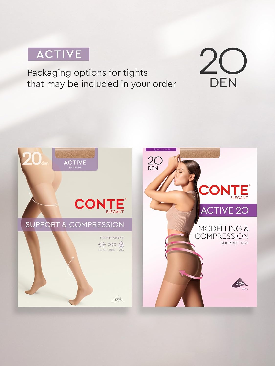 Conte Sheer Full Support Compression Pantyhose Tights with Control Top Active 20 Den