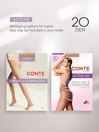Conte Sheer Full Support Compression Pantyhose Tights with Control Top Active 20 Den