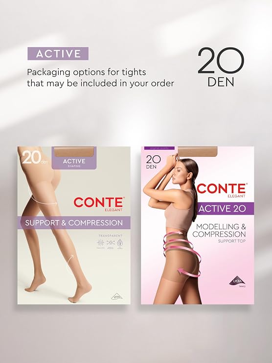 Conte Sheer Full Support Compression Pantyhose Tights with Control Top Active 20 Den