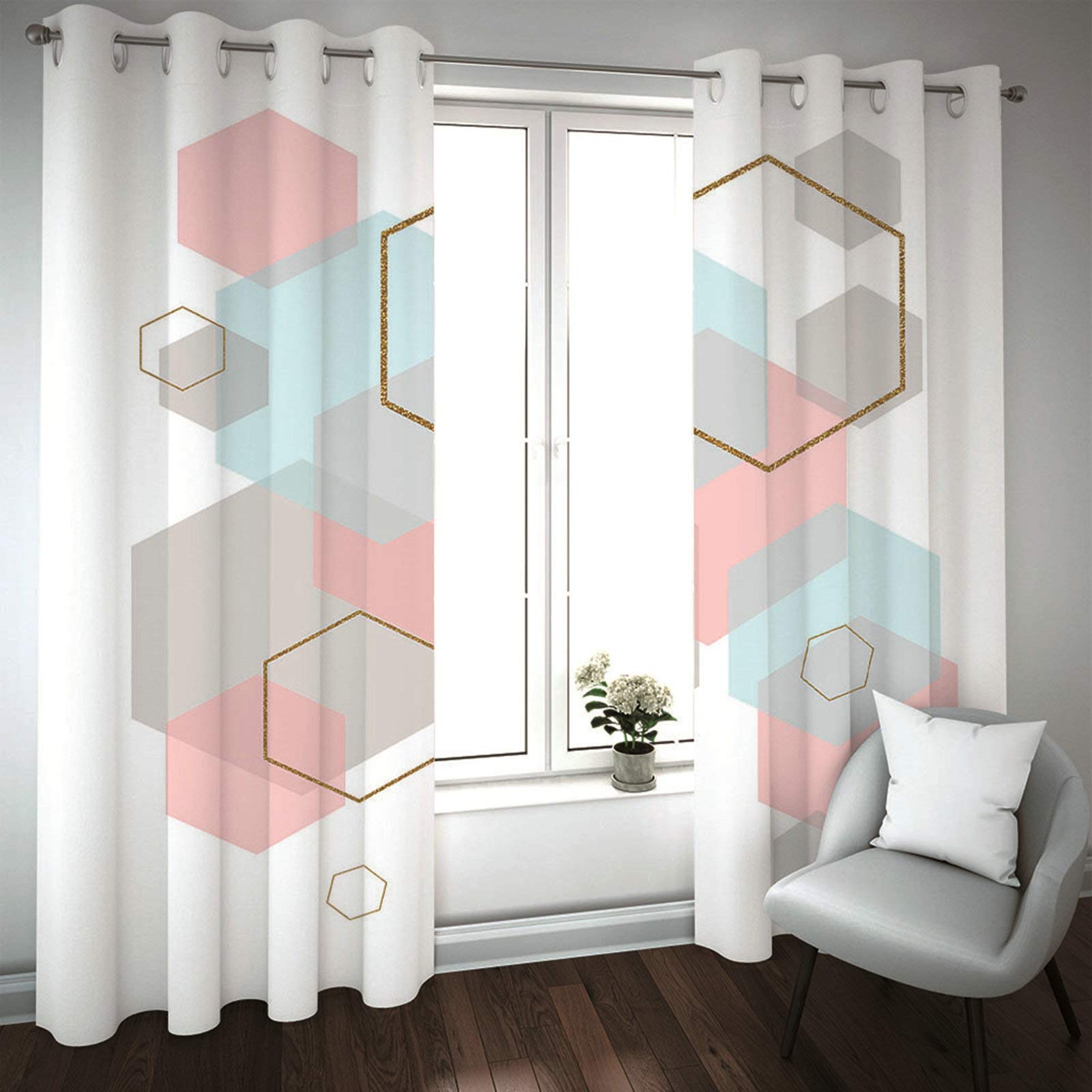 Daesar - Cortinas Salon Opacas 2 Piezas,Cortinas 274x274CM Cortinas Opacas Habitacion Blanco Cortina Salon Poliester Patrón de Geométrico
