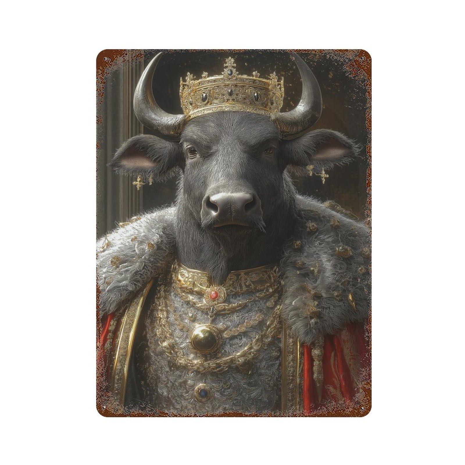 Bull King Portrait Vintage Rust Metal Sign 15.7"x11.8", for Basement, Hobby Room And Garage Decor, Farmhouse Wall Decor