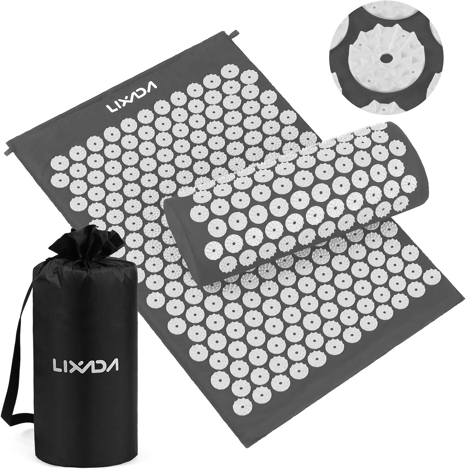 Lixada Acupressure Mat and Pillow Set with 2pcs Spiky Massage Balls for Back/Neck/Feet Pain Relief and Muscle Relaxation with Carry Bag : Health & Household