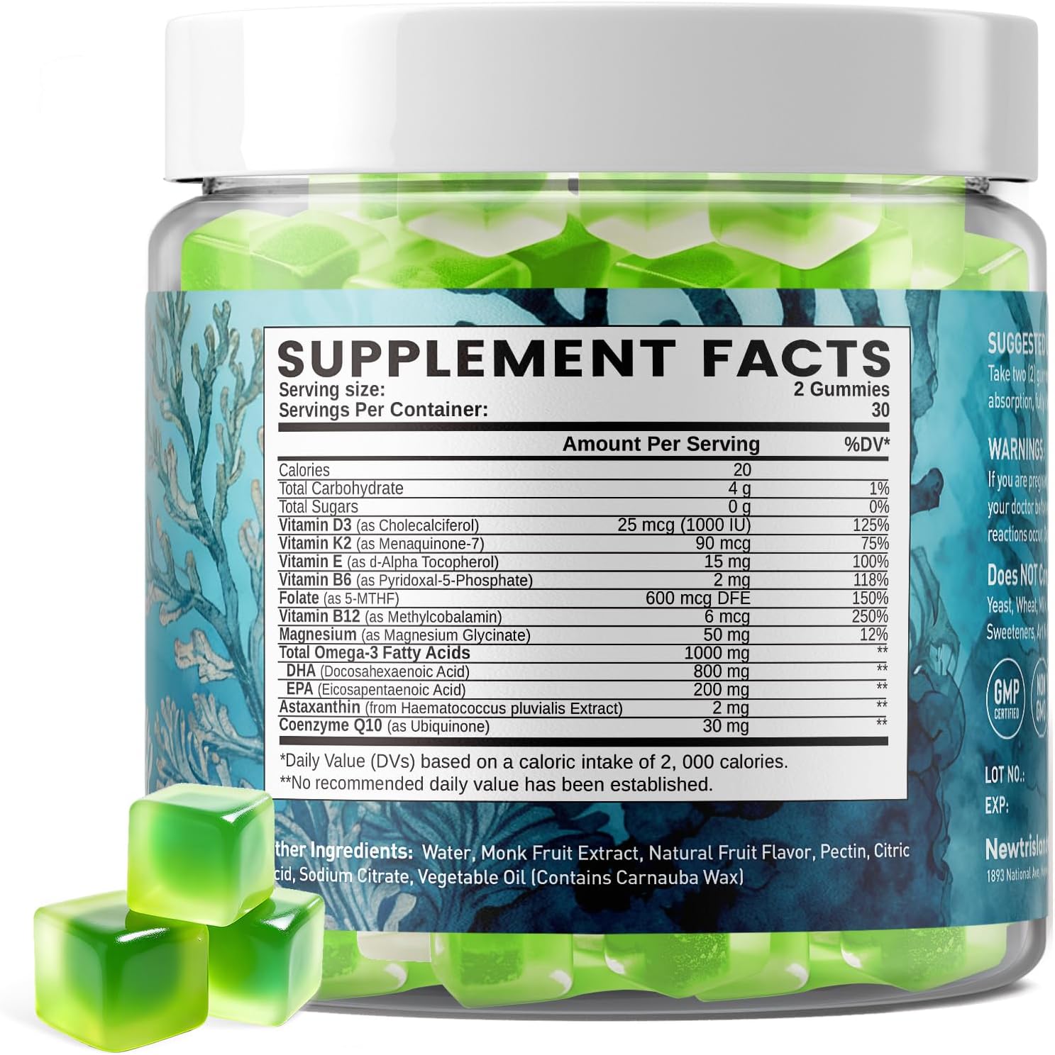 Vegan Omega-3 Gummies for Women, Algae DHA & EPA 1000mg, with CoQ10, Astaxanthin, Fish Oil Supplement Alternative for Adults, Heart & Brain Health, 60 Count - Image 9