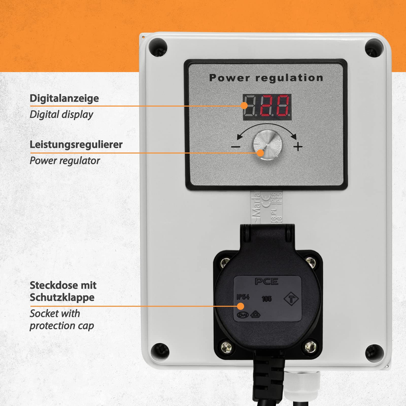3500 Watt Dimmer Leistungsregler Drehzahlregler 0-100% LCD-Display IP41 - Spannungsregler 230V für Lüfter, Bohrmaschine, Trafo, Kappsäge, Motor