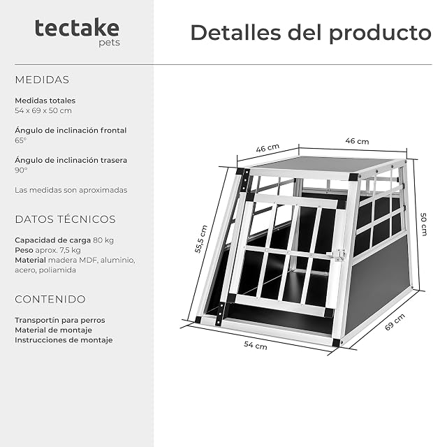 Foto 6 de 7 de tectake® Transportin Perro Coche, Jaula para Perros con Puerta y Cerradura, Transportin Perro Grande Robusto…