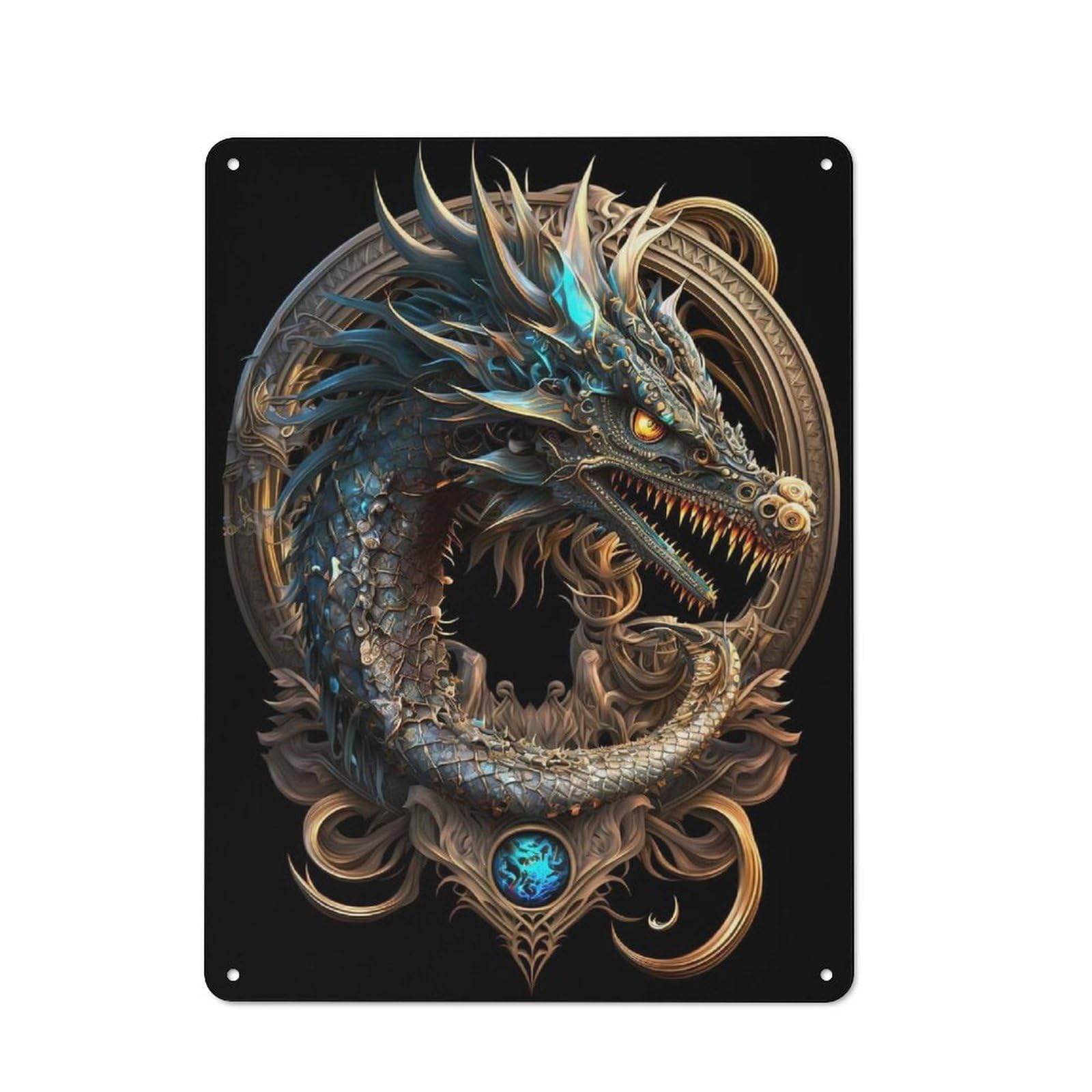 Junmoney Style-11 Mystical Cosmic Dragon Rustic Metal Plaque 40X30cm For Café Or Restaurant, Wall Decor For People Reorganising Café And Restaurant