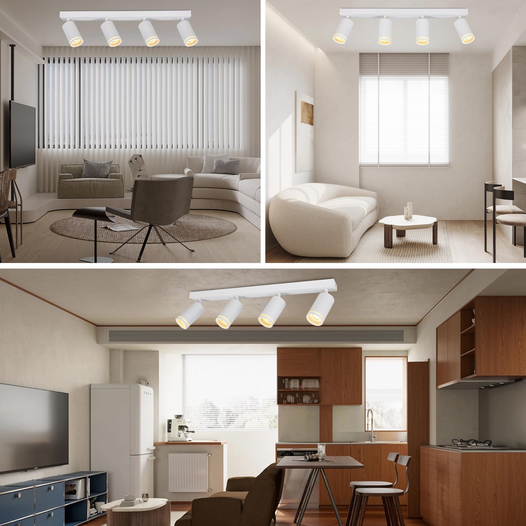 Focos LED Interior Techo con 4 Focos GU10, Lámpara de Techo Ajustables y Giratorios, Blanco Apliques Techo Interior Moderno para Salon Dormitorio Cocina Pasillos, Sin Bombilla GU10