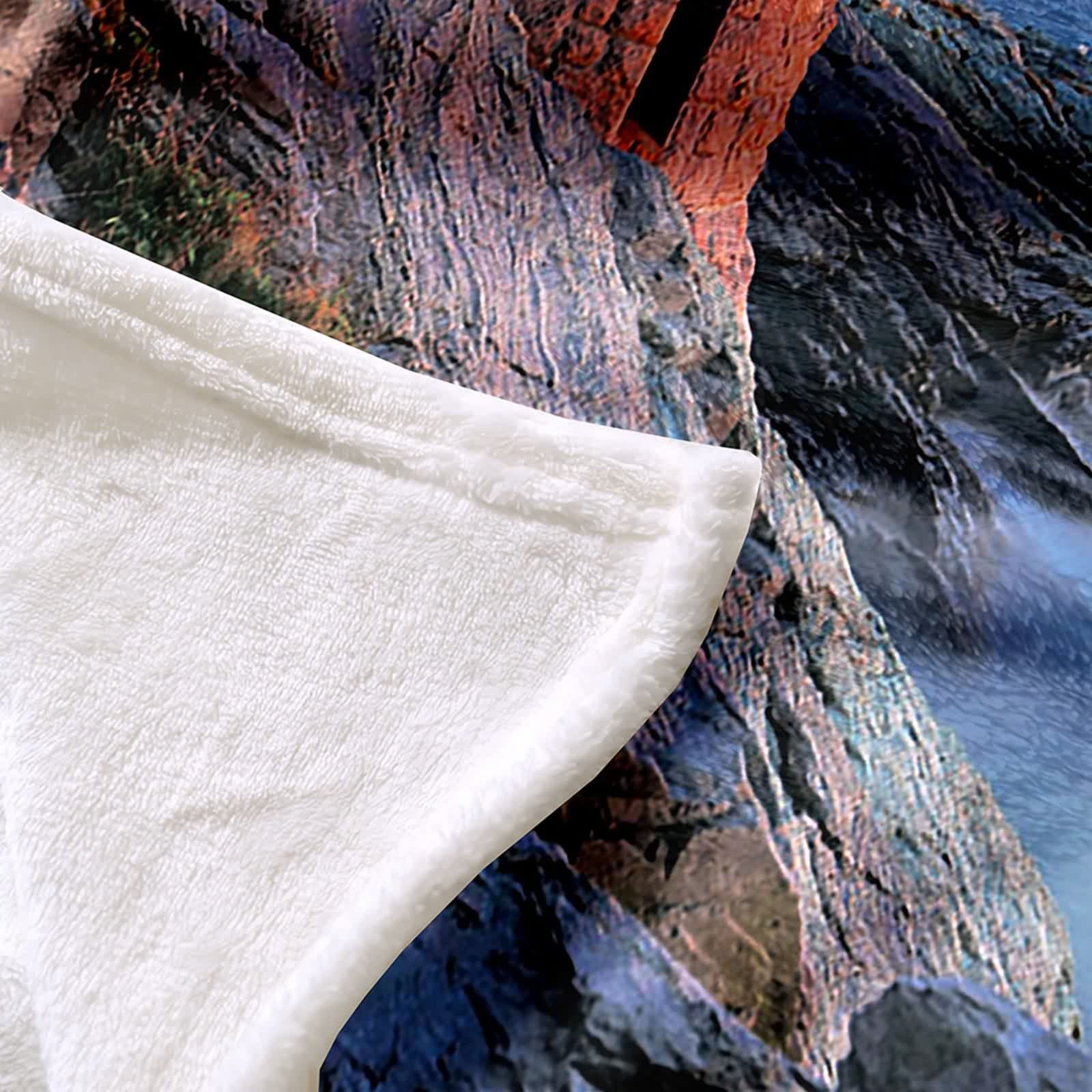 Coperta Termica in Flanella,Coperta di Pile Motivo di Mare e Faro Blu Arancio Coperta da Divano 160x200cm