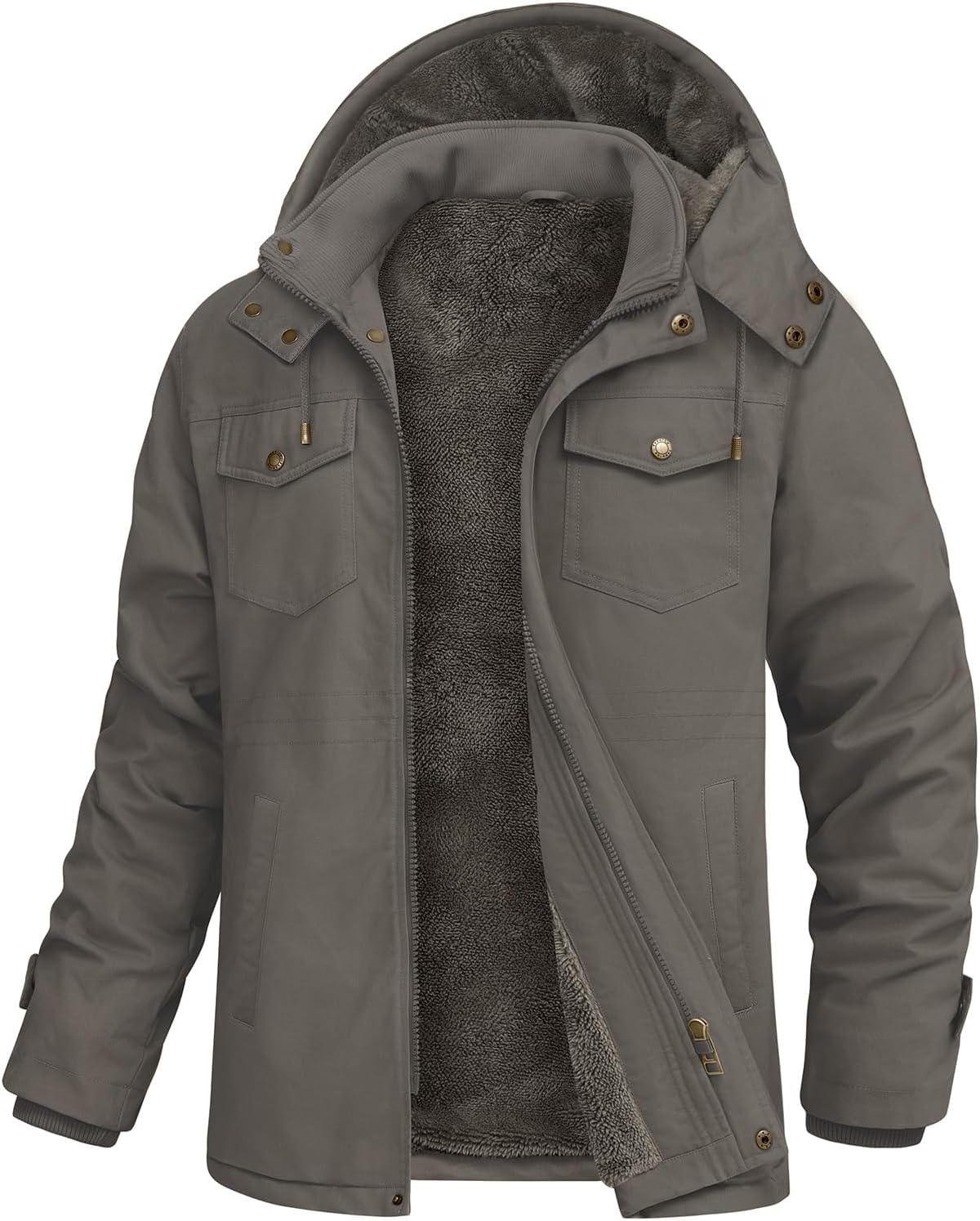 Lonya Winterjas voor heren, fleece, winterparka, warm gevoerde winterjas met capuchon, winddicht, lange mantel, outdoor parka jas voor mannen