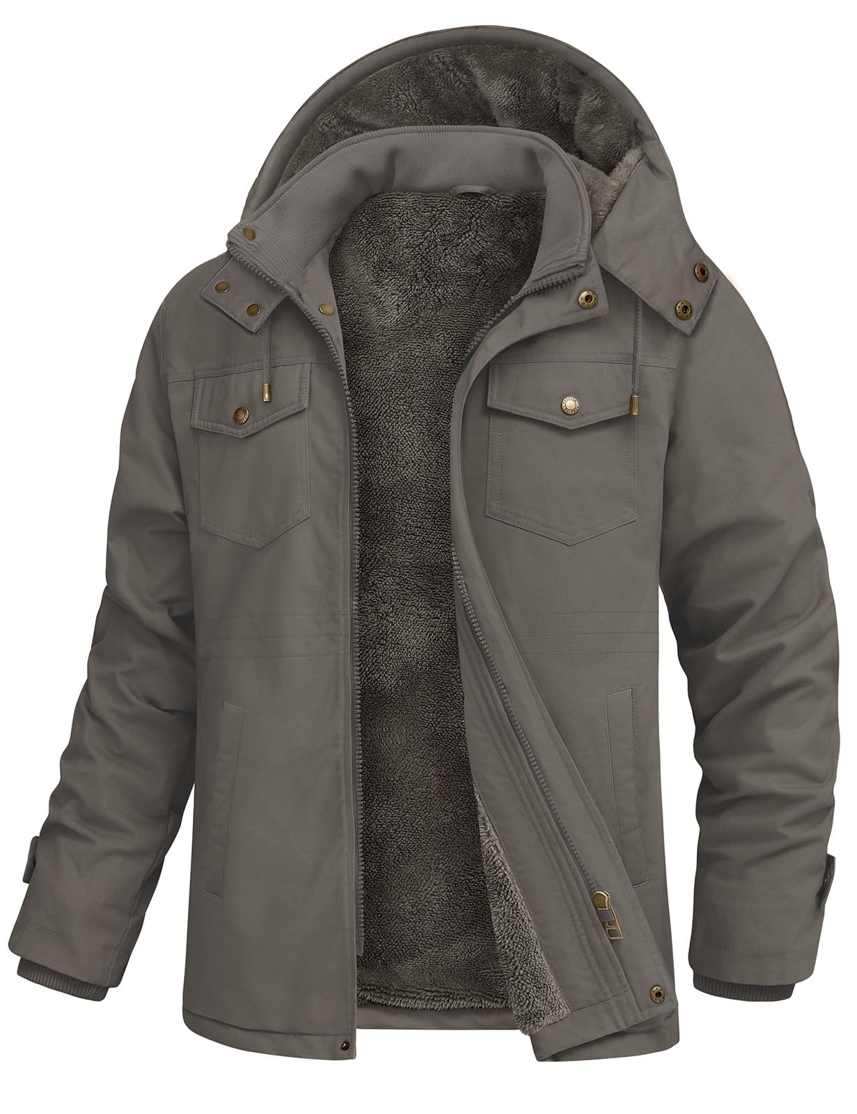 Xnova Chaqueta Hombre Invierno Abrigos Cálido Forro Polar Algodón Parka con Capucha Desmontable Chaqueta Militar Termica Cazadora Entretiempo Trabajo con Bolsillos Múltiples
