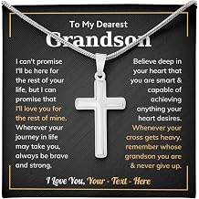 Crosss Grandson Necklace From Meme, Grandson Gifts From Grandma, Grandpa, Papa, Nana, Graduation Gifts From Grandmother Grandfather, Chains For Men