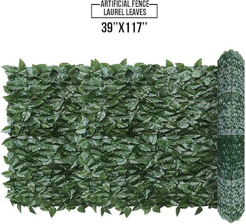 Miniatura 3 de E&K Sunrise - Rejilla para cerca de privacidad de hojas de laurel sintético, paneles de decoración de pared para jardín, patio, porche, interior y
