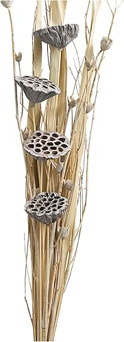 Miniatura 2 de Deco 79 Ramo de flores de loto secas hecho a mano, follaje natural con detalles de hierba y ramas, 9 x 6 x 40 pulgadas, gris