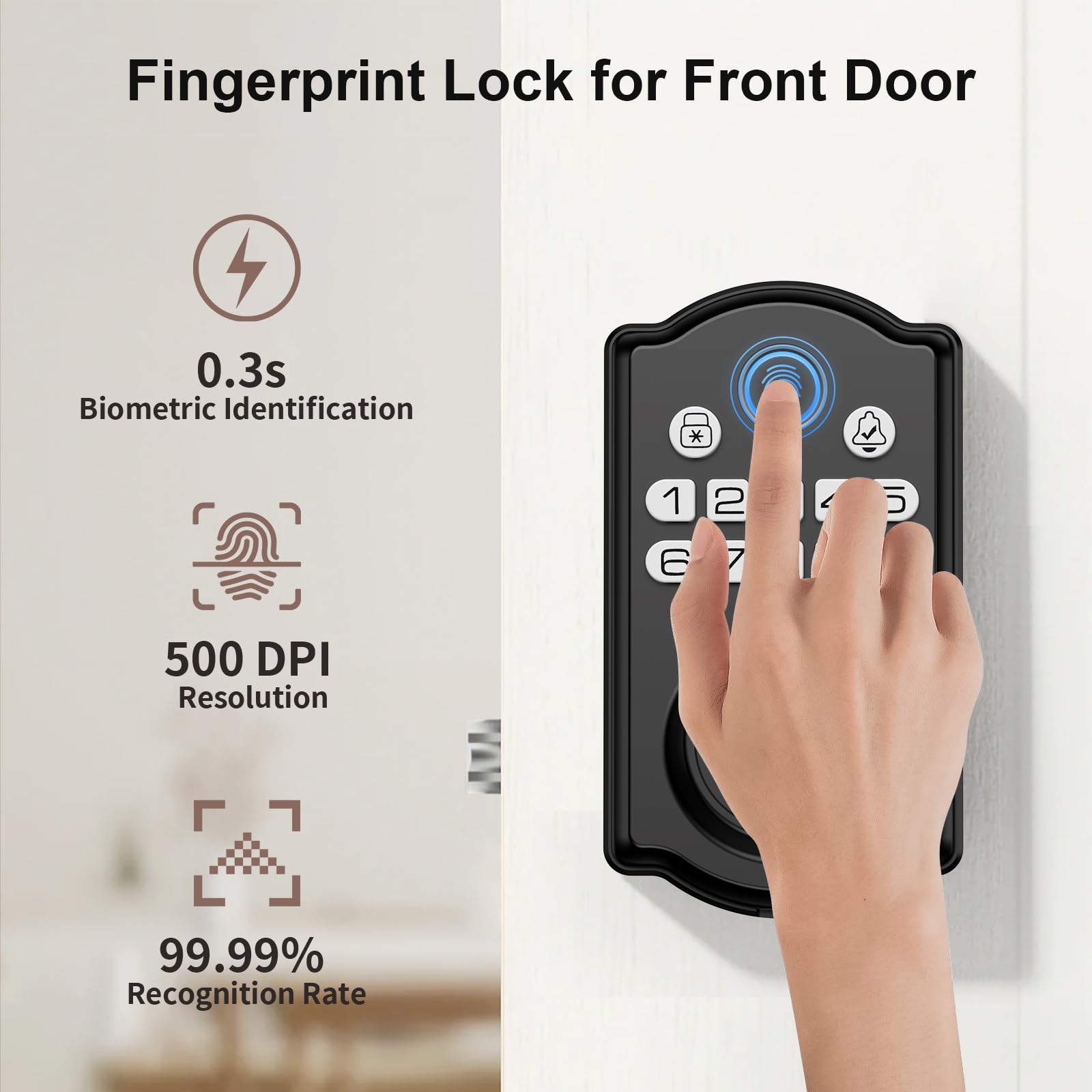 Keyless Entry Door Lock - Fingerprint Door Locks with App Control - Smart Deadbolt for Front Doors - Biometric Security, Auto-Lock&One-Touch-Lock, IP54 Waterproof, Easy Install