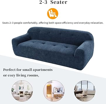 85.8 Boucle Sofa with Curved Armrest, Cloud Couch in a Box, 3 Seater Sofa for Living Room Bed Room Small Spaces, Memory Foam, Chenille, Boneless, Deep Seat, No Assembly (Blue)