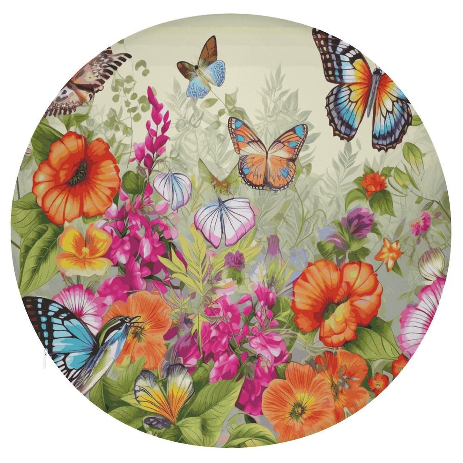 Wsoihfec Style Birds Flowers Butterfly Seat Cushion Round Chair Pad