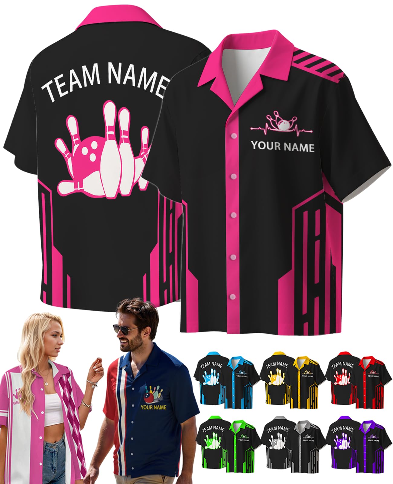 Custom Bowling Shirts for Men Unisex Retro Vintage Personalized Bowling Jerseys with Team Name Customized Funny Gifts for Family Bowling Even-Style8