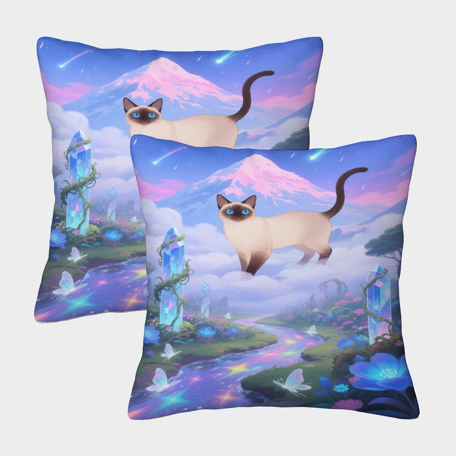 EMYXPAQM Cushion Cases Giant Siamese Cat Crystal Throw Pillow Cover Polyester Set of 2 Decorative Square for Home, Livingroom, Couch, Bed, Sofa 40x40cm