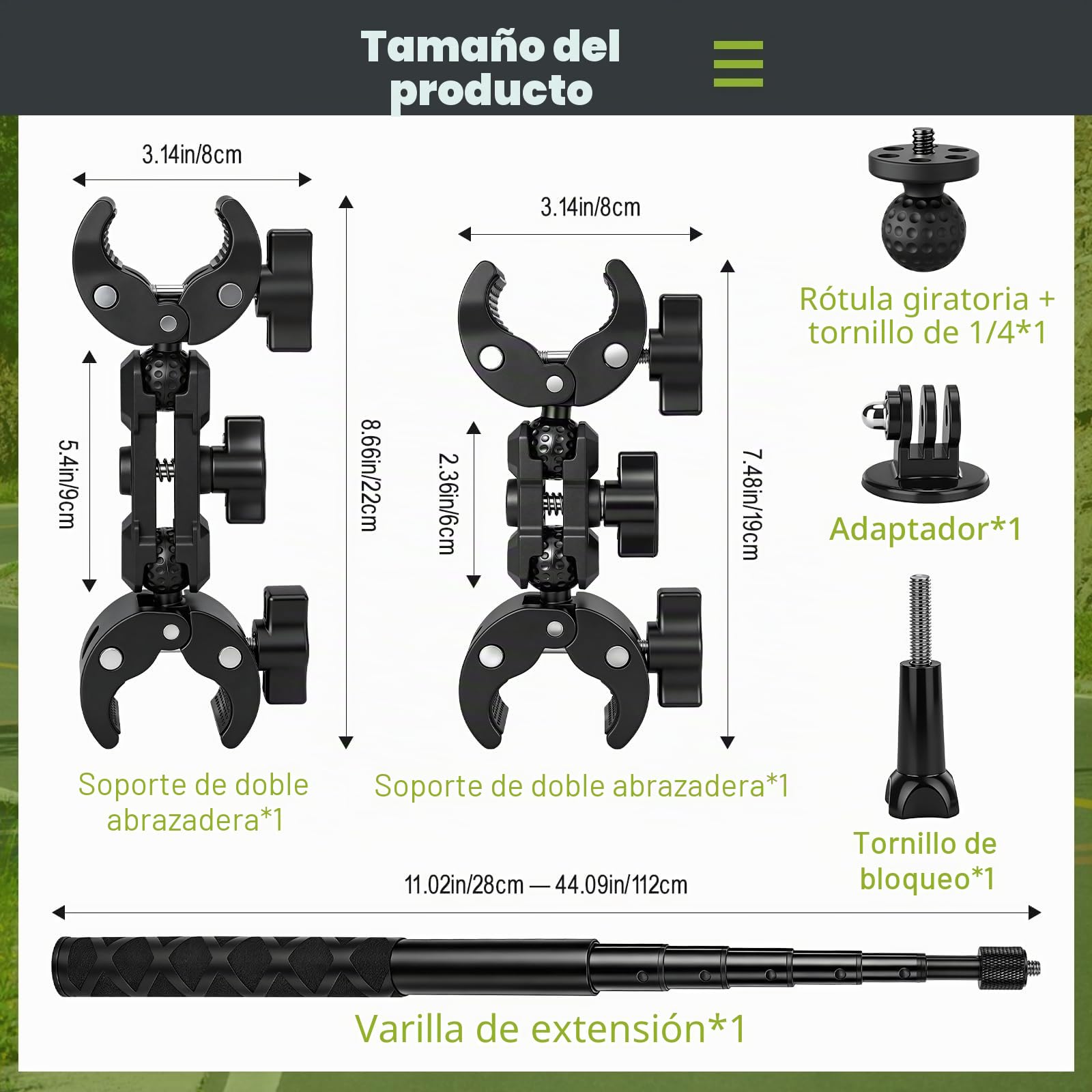 Soporte para Moto Insta 360 X5 X4, Kit de Montaje para Manillar de Bicicleta con Palo Selfie Invisible 120cm y Doble Abrazadera Accesorio para Insta360 X5 X4 X3 GoPro Hero 13 12 dji Osmo Pocket 3/4