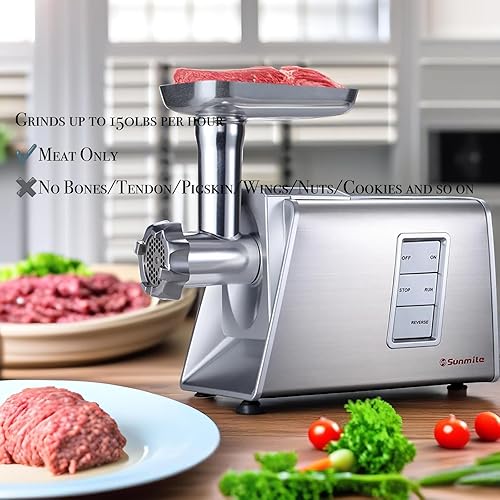 Miniatura 5 de Sunmile SM-G73 - Picadora eléctrica de carne y embutidora de salchichas, 1000 W máx. con cuchilla de corte de acero inoxidable y 3 placas de corte y