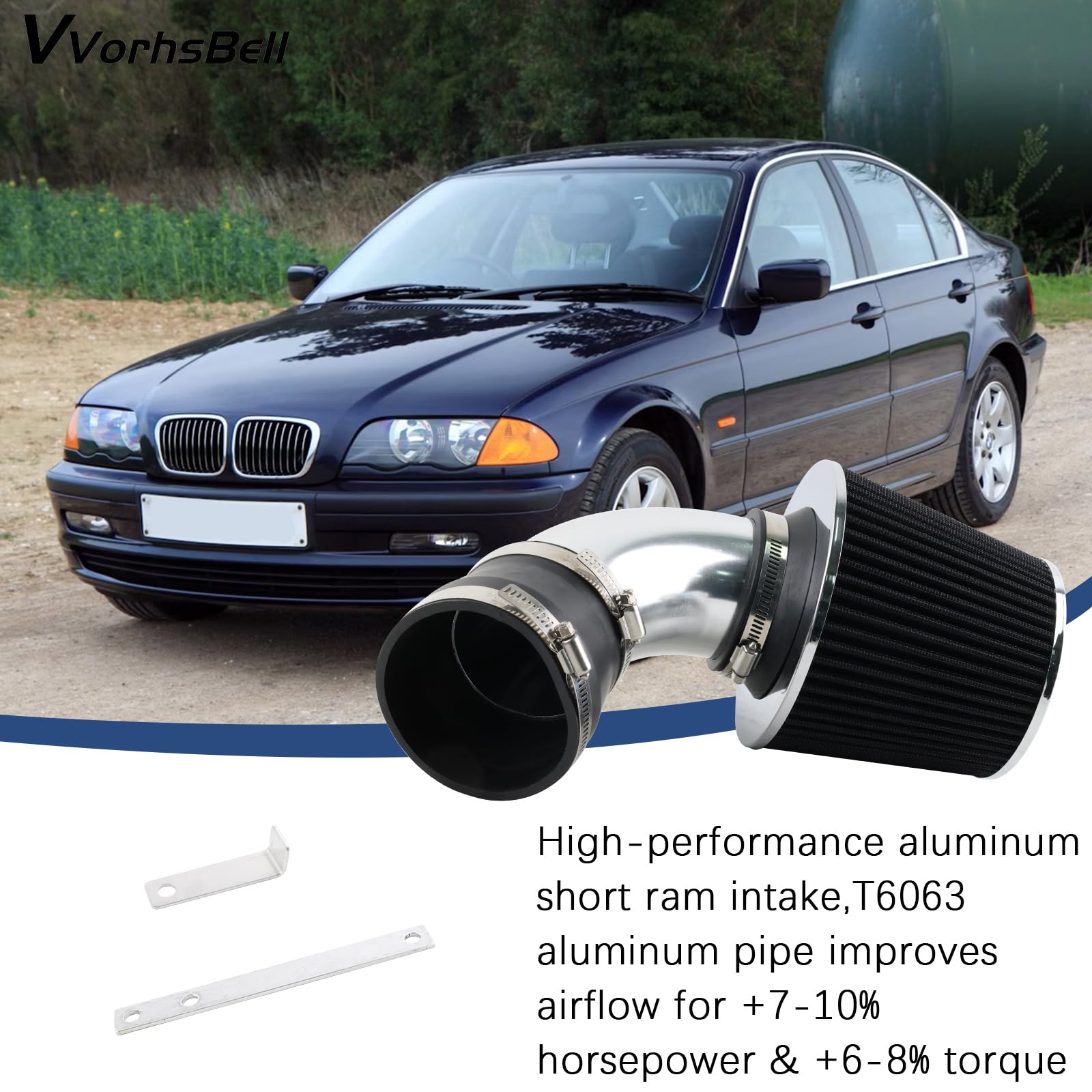 Kit de admisión de aire corto Ram compatible con BMW E46 323i 325i 328i 330i M54 I6 1999-2005 Motor Filtro de aire lavable, aumento de potencia