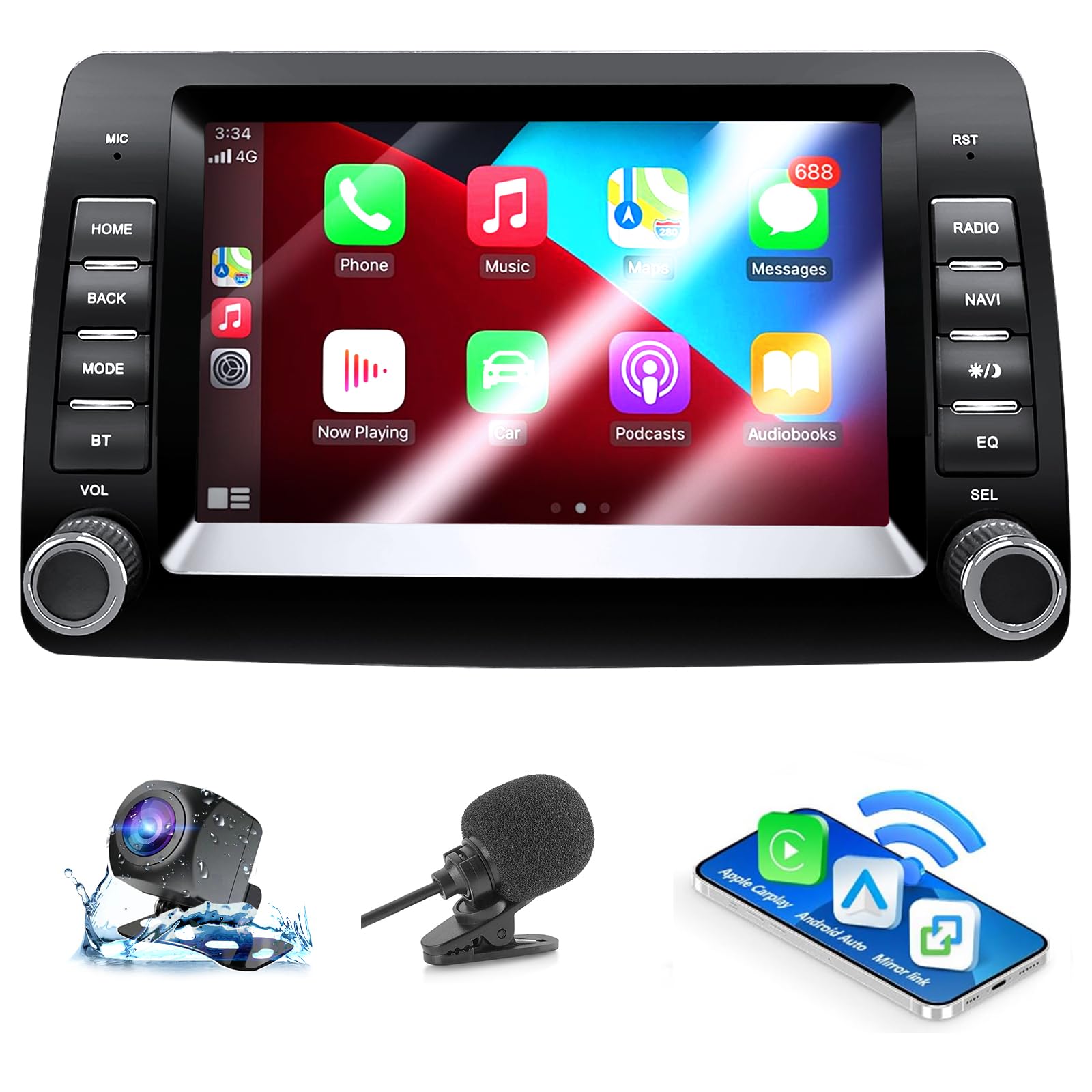 Autoradio per Fiat Panda 169 (2003-2012) con Android Auto e CarPlay Wireless, RDS Car Radio Android Stereo con Telecamera Retromarcia/Mic/CANbus BOX/App Store 2G+32G