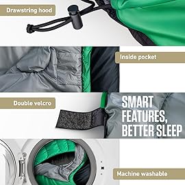 VENTURE 4TH 3-Season XXL Backpacking Sleeping Bag, Camping Sleeping Bags for Adults & Kids - Lightweight, Comfortable, Water Resistant, Ideal for Hiking, Camping & Outdoor - Green/Gray