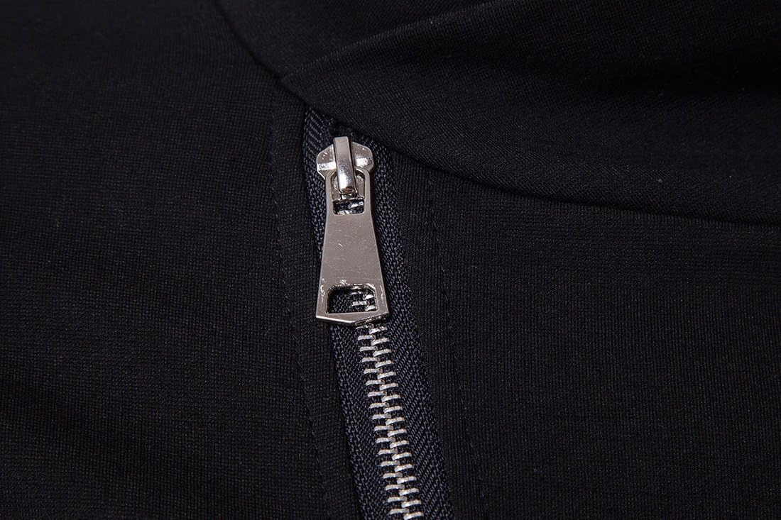 WSLCN Mens Fashion Knit Zipper Cardigan Stitching Artificial Leather Sleeves Irregular Placket