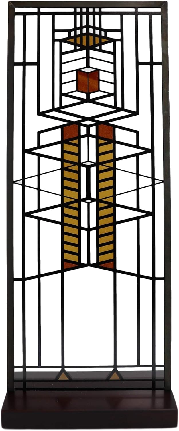 Ebros Frank Lloyd Wright Robie House Window 51 Design Stained Glass Art Suncatcher Metal Framed Hanging Wall Decor Or Desktop Plaque Home or Office Decorative Masterpiece 14 by 5.75