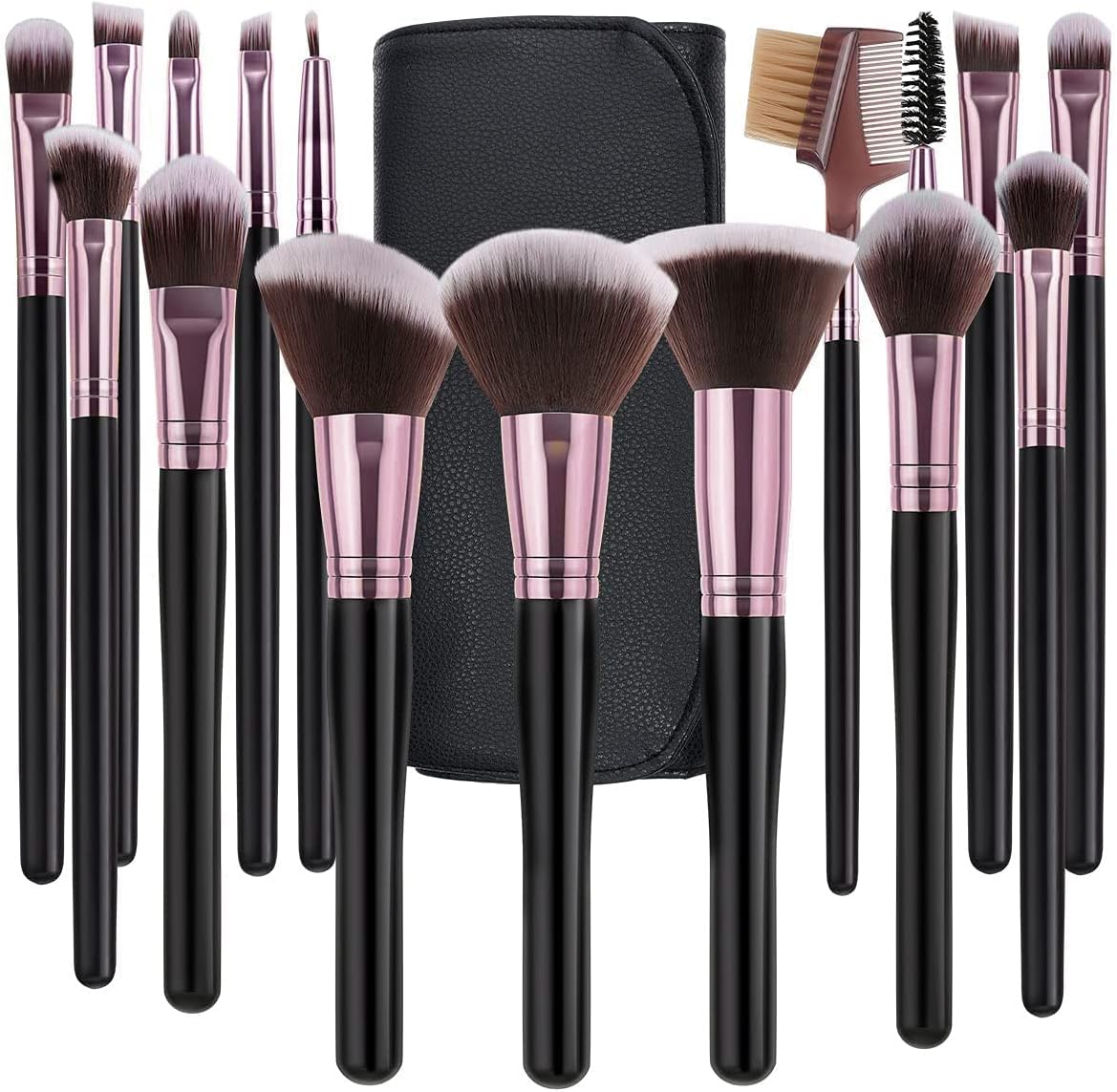 SOLVEMakeup Brushes 16 Pcs Premium Synthetic Foundation Blending Blush Concealer Eye Shadow Makeup Brush Setï¼Å’Leather Travel Makeup bag Includedï¼Å’ Black with Rose Gold