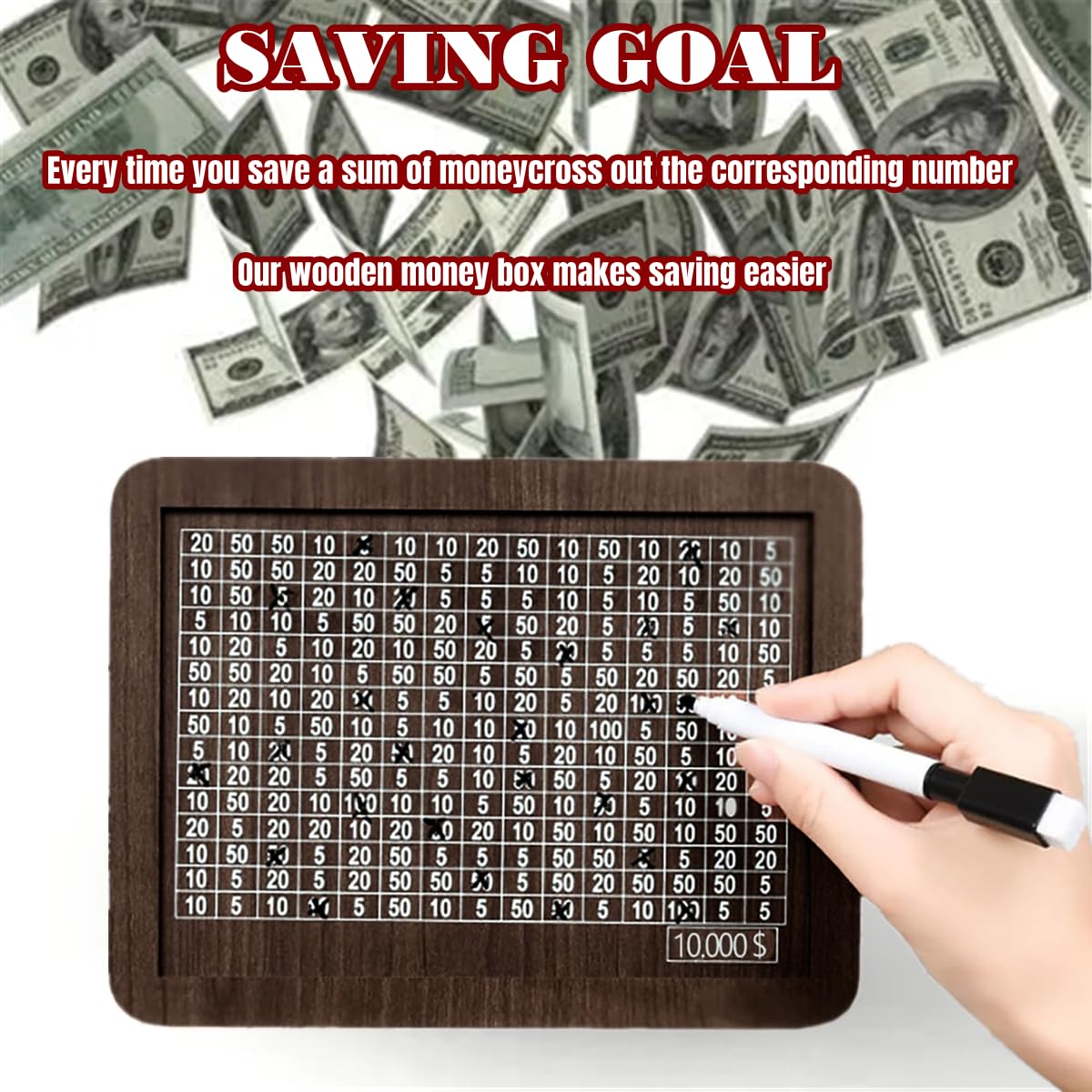 Cash Vault Wooden Savings Box,Piggy Bank for Adults Kids,3D Puzzle Coin Bank with Counting Target,Timber Savings Goals for Boys Grils Money Box (10000 Dollar)