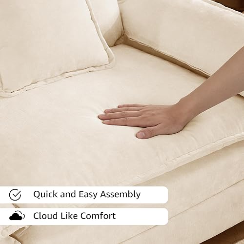 Miniatura 7 de Sofás seccionales modernos y acogedores de 117.9 pulgadas para sala de estar, sofá nuboso de felpilla beige seccional, sofá de 3 plazas para sala de