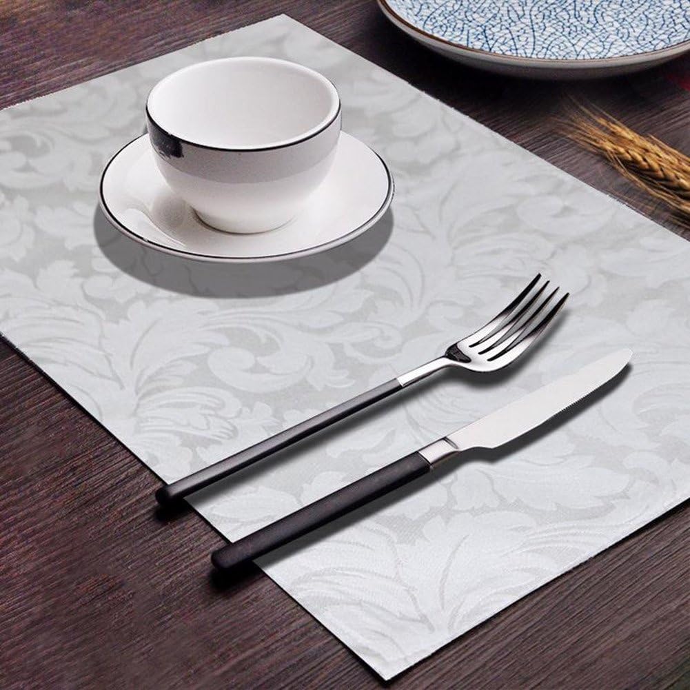 Placemats Polyester Jacquard Fabric Waterproof and Oilproof Table Mats Washable Placemats Place Mats Dining Room Placemats for Table, Set of 4 (19" 13", White Floral)