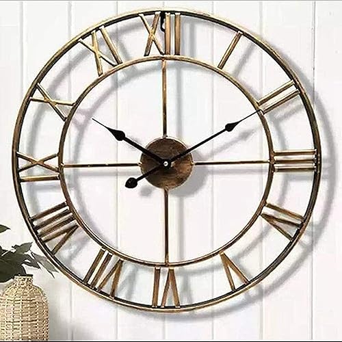 Miniatura 2 de Reloj de pared, reloj para exteriores, reloj de jardín, reloj retro de metal con números romanos, reloj redondo de jardín al aire libre, reloj de