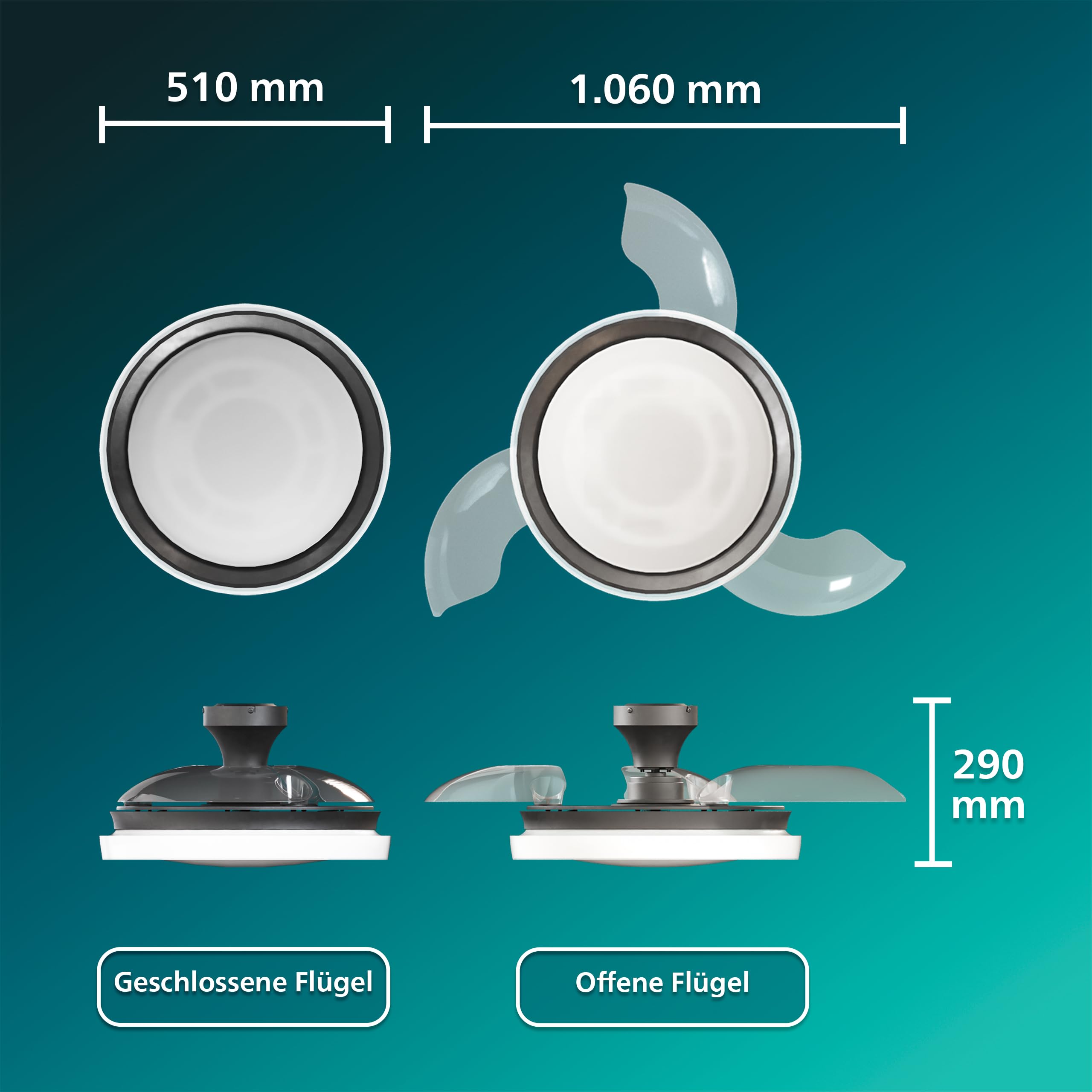 Philips Bliss Deckenventilator mit LED-Licht, 106 cm, 4.500 Lumen, dimmbar, Fernbedienung, Schwarz