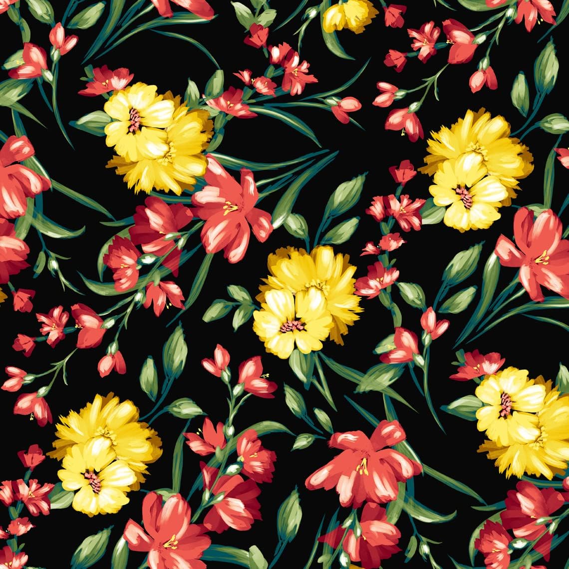 Black Coral Large Flowers Design Printed on Hi Multi Chiffon Washed Fabric by The Yard