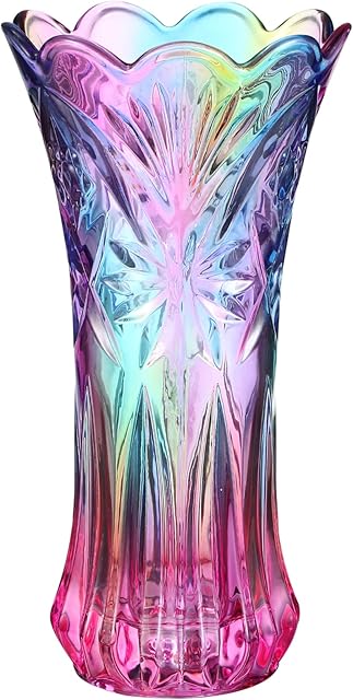 WINOMO Unique Crystal Glass Vase Decorative Rainbow Vase Flower Plant Container Dinner Table Centerpiece Colorful Glass Vase for Home Office Wedding