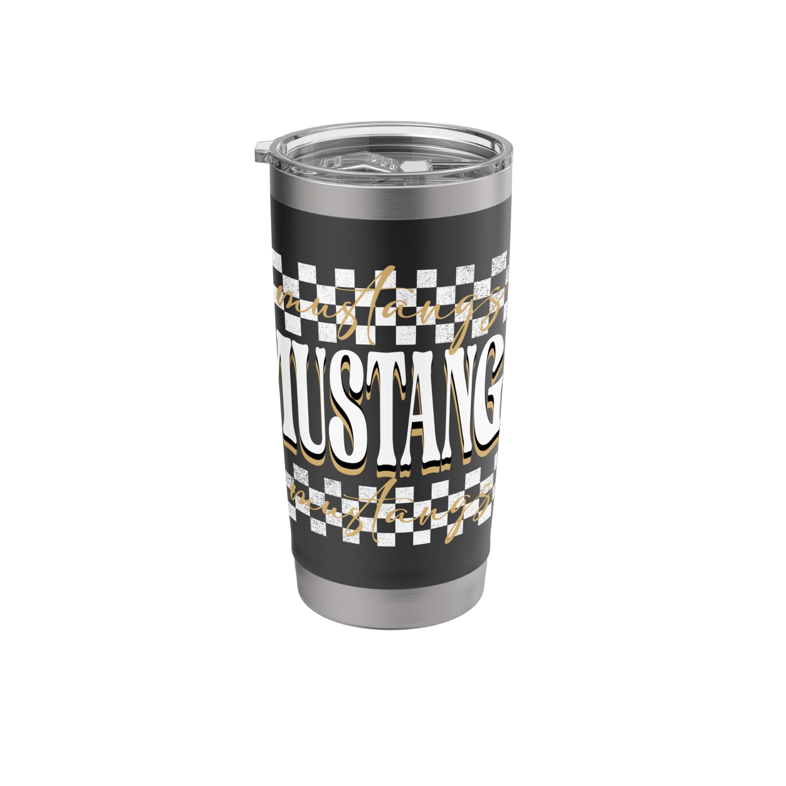 Gold Mustangs Checkered Print School Mascot Mustang Pride Stainless Steel Insulated Tumbler
