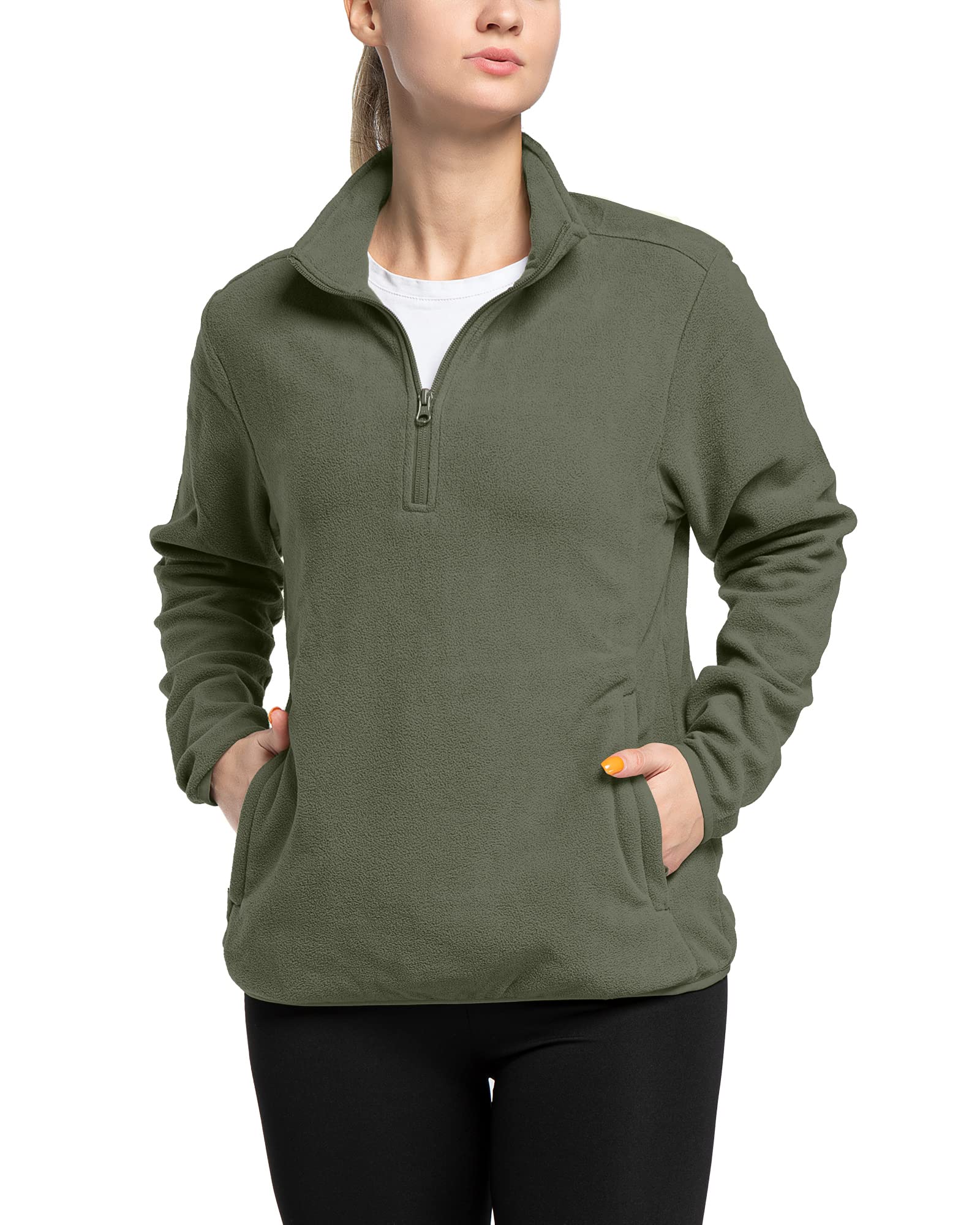 33,000ft Pull en polaire avec demi-fermeture éclair pour femme - Veste polaire chaude en micropolaire douce - Vêtement d'extérieur respirant avec une grande poche pour voyage, course à pied, sport de