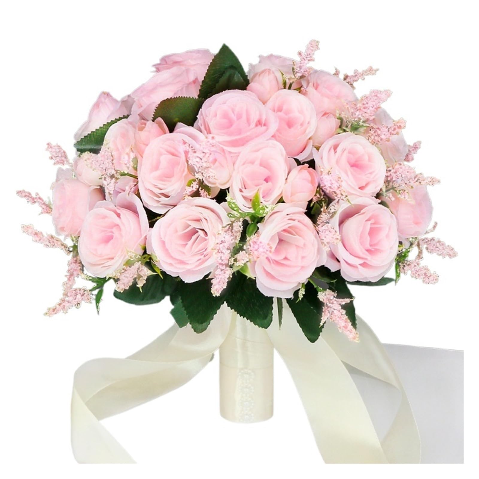 ZGCrumphant Artificial Wedding Bouquet Wedding Bouquet Bride Accessories Silk Ribbon Artificial Roses Holding Flowers Mariage(Pink)