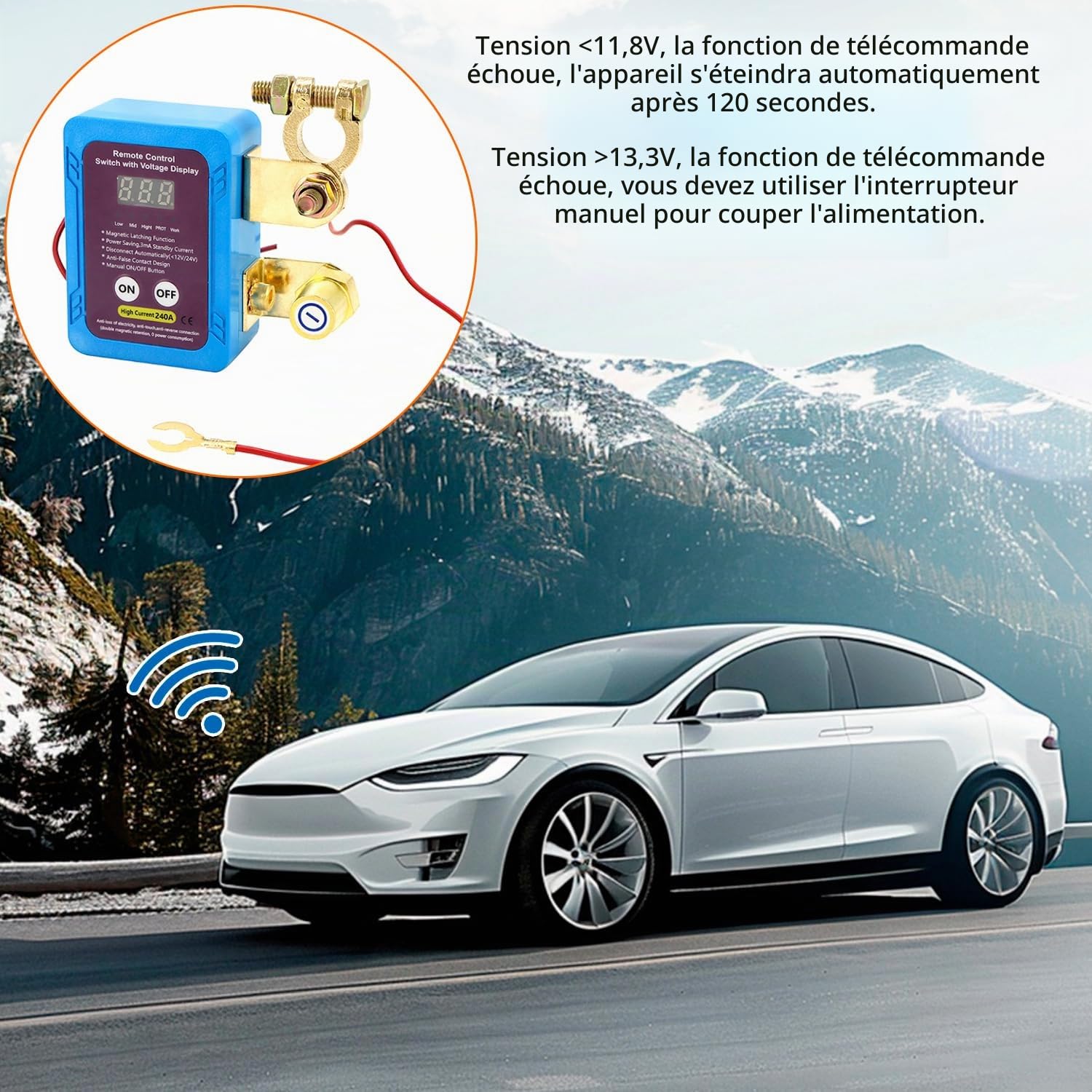 QWORK® 12 V 240 A coupe circuit voiture interrupteur batterie avec affichage numérique, interrupteur d'isolation de batterie avec 2 télécommandes, pour camions, automobiles, camping-cars