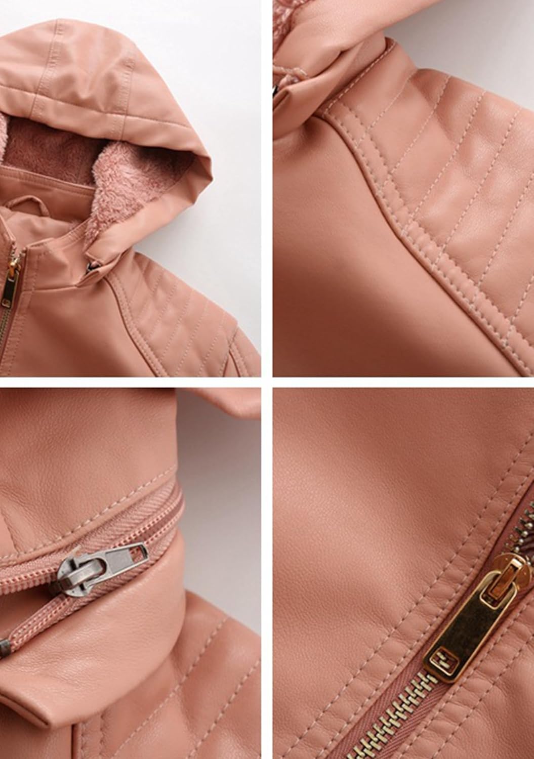 YMING Women's Faux Leather Jacket Removable Hood Front Zip Pockets Jacket Coat Motorcycle Plus Size Jacket With Pocket