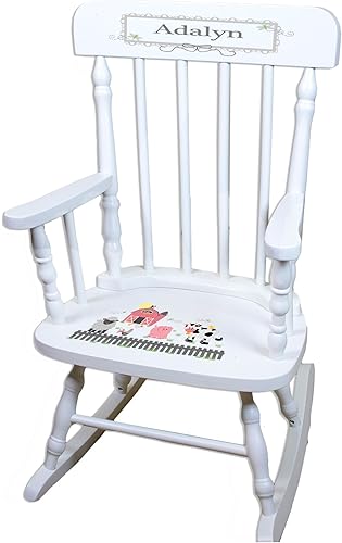 Miniatura 1 de MyBambino Mecedora personalizada para niños de madera blanca pastel de Barnyard Friends