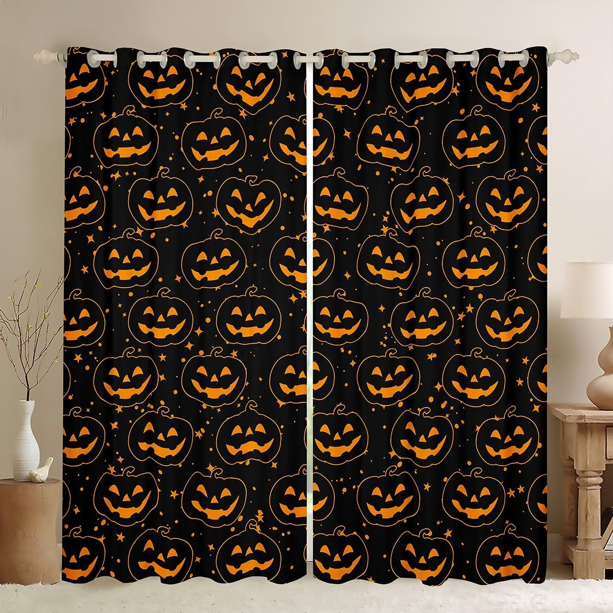 Feelyou White Ghost 30%-50% Room Darkening Blackout Curtain (2 Panels, 42 x 84 Inch) Skull Ghost Curtains for Bedroom Living Room Happy Halloween Blackout Curtains Horror Theme Window Treatments